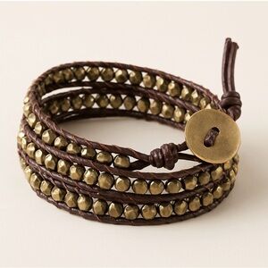 Premier Designs TWO leather and beaded wrap bracelets - brown and black